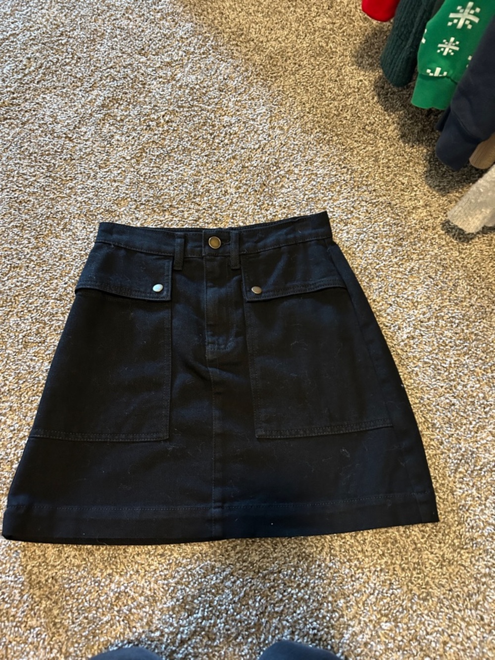 Copper Key Black Mini Skirt with Front Flap Pockets